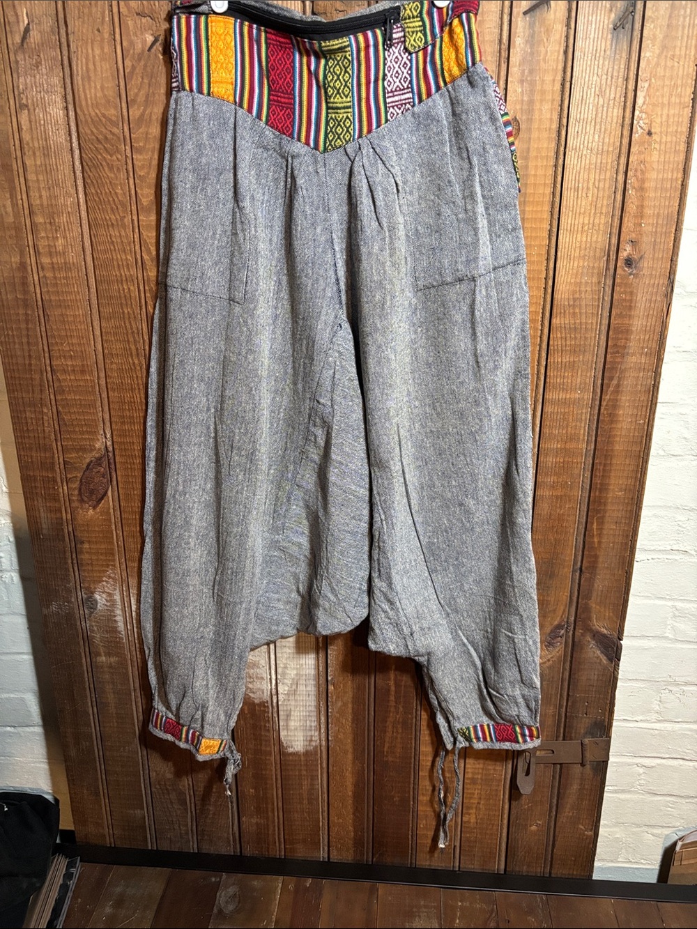 Boho Gray Harem  Pants with Multicolor Waistband